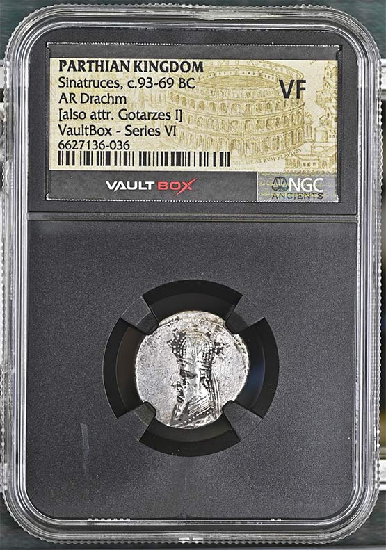 Parthian Kingdom c.93-69 BC Sinatruces Silver Drachm NGC VF - Series VI Front