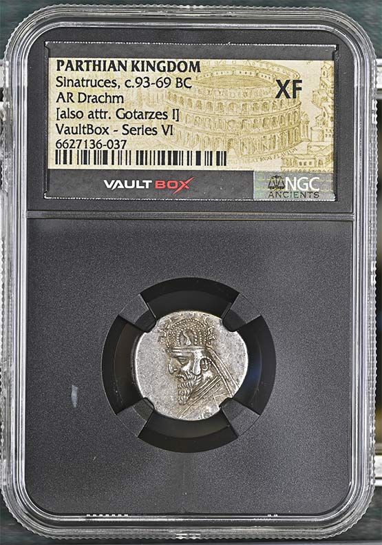 Parthian Kingdom c.93-69 BC Sinatruces Silver Drachm NGC XF - Series VI Front