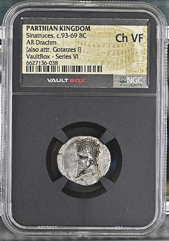 Parthian Kingdom c.93-69 BC Sinatruces Silver Drachm NGC Ch VF - Series VI Front