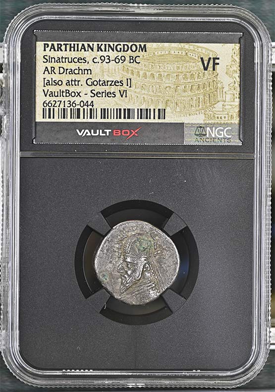 Parthian Kingdom c.93-69 BC Sinatruces Silver Drachm NGC VF - Series VI Front