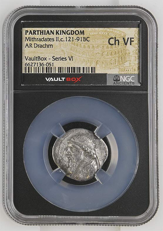 Parthian Kingdom c.121-91BC Mithradates II Silver Drachm NGC Ch VF - Series VI Front