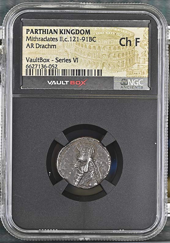 Parthian Kingdom c.121-91BC Mithradates II Silver Drachm NGC Ch Fine - Series VI Front