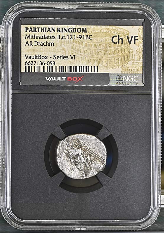Parthian Kingdom c.121-91BC Mithradates II Silver Drachm NGC Ch VF - Series VI Front