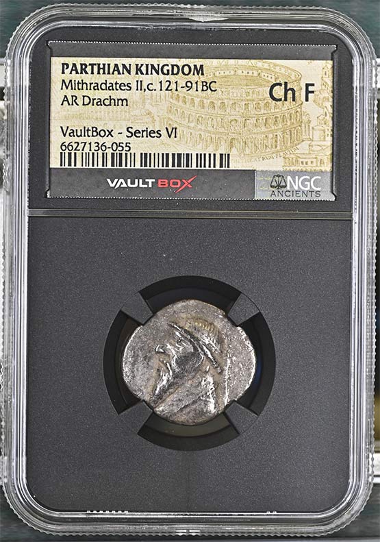 Parthian Kingdom c.121-91BC Mithradates II Silver Drachm NGC Ch Fine - Series VI Front