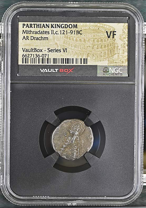 Parthian Kingdom c.121-91BC Mithradates II Silver Drachm NGC VF - Series VI Front