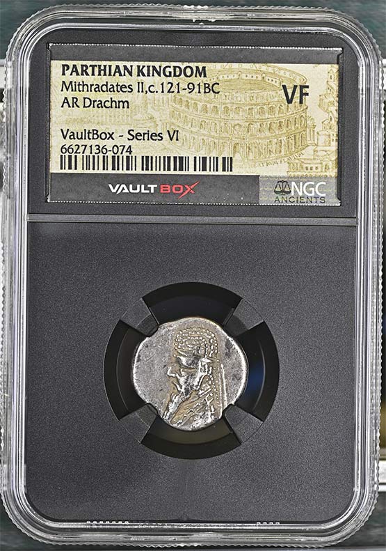 Parthian Kingdom c.121-91BC Mithradates II Silver Drachm NGC VF - Series VI Front