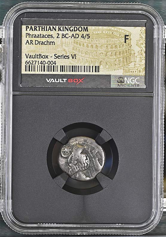 Parthian Kingdom 2 BC-AD 4/5 Phraataces Silver Drachm NGC Fine - Series VI Front