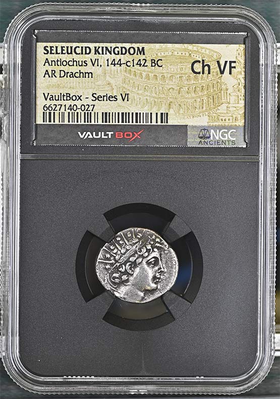 Greek Seleucid Kingdom 144-c142 BC Antiochus VI Dionysus Silver Drachm NGC Ch VF - Series VI Front
