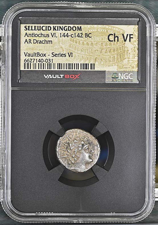 Greek Seleucid Kingdom 144-c142 BC Antiochus VI Dionysus Silver Drachm NGC Ch VF - Series VI Front