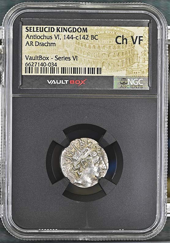 Greek Seleucid Kingdom 144-c142 BC Antiochus VI Dionysus Silver Drachm NGC Ch VF - Series VI Front