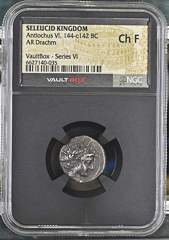 Greek Seleucid Kingdom 144-c142 BC Antiochus VI Dionysus Silver Drachm NGC Ch Fine - Series VI Front