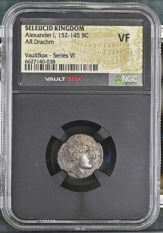 Greek Seleucid Kingdom 152-145 BC Alexander I Balas Silver Drachm NGC VF - Series VI Front