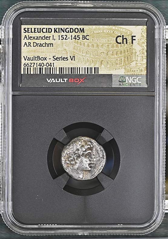 Greek Seleucid Kingdom 152-145 BC Alexander I Balas Silver Drachm NGC Ch Fine - Series VI Front