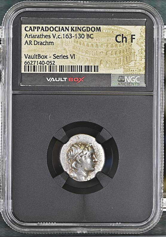 Greek Capadocian c.163-130 BC Ariarathes V Eusebes Silver Drachm NGC Ch Fine - Series VI Front