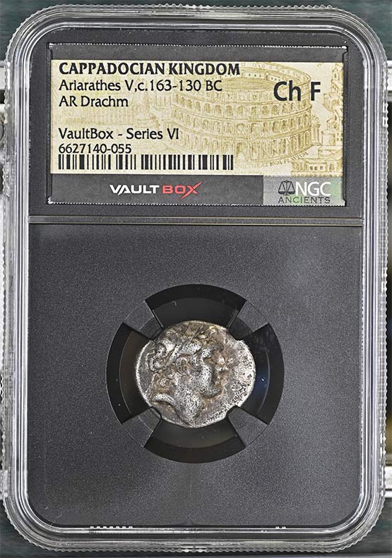 Greek Capadocian c.163-130 BC Ariarathes V Eusebes Silver Drachm NGC Ch Fine - Series VI Front