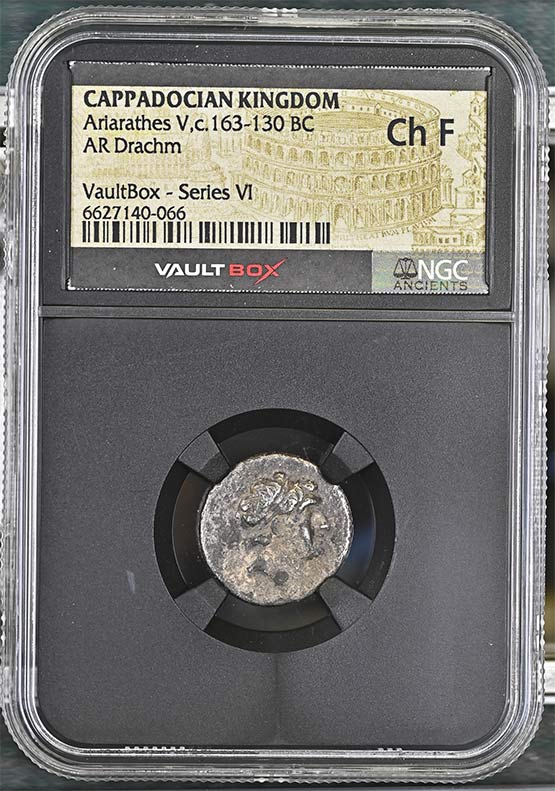 Greek Capadocian c.163-130 BC Ariarathes V Eusebes Silver Drachm NGC Ch Fine - Series VI Front