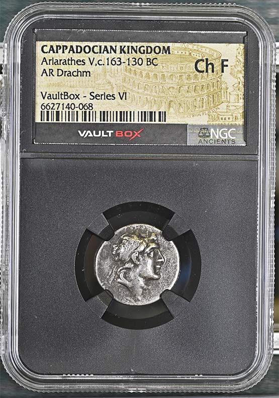 Greek Capadocian c.163-130 BC Ariarathes V Eusebes Silver Drachm NGC Ch Fine - Series VI Front
