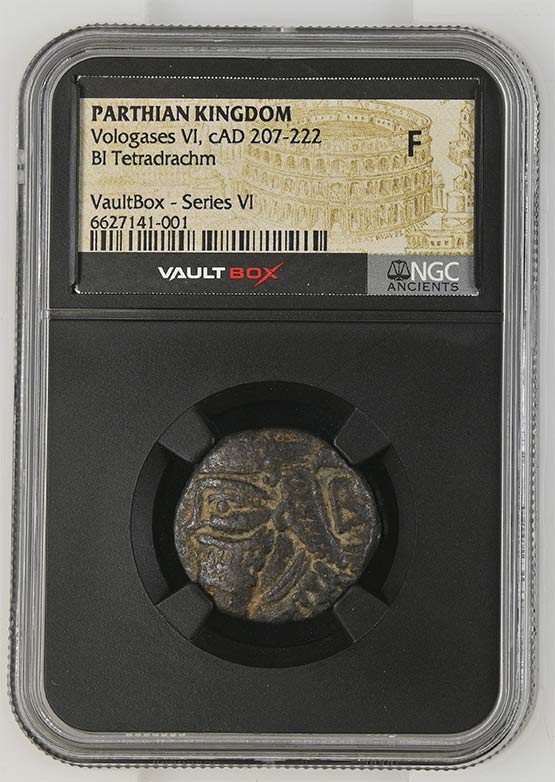 Parthian Kingdom cAD 207-222 Vologases VI BI Tetradrachm NGC Fine - Series VI Front