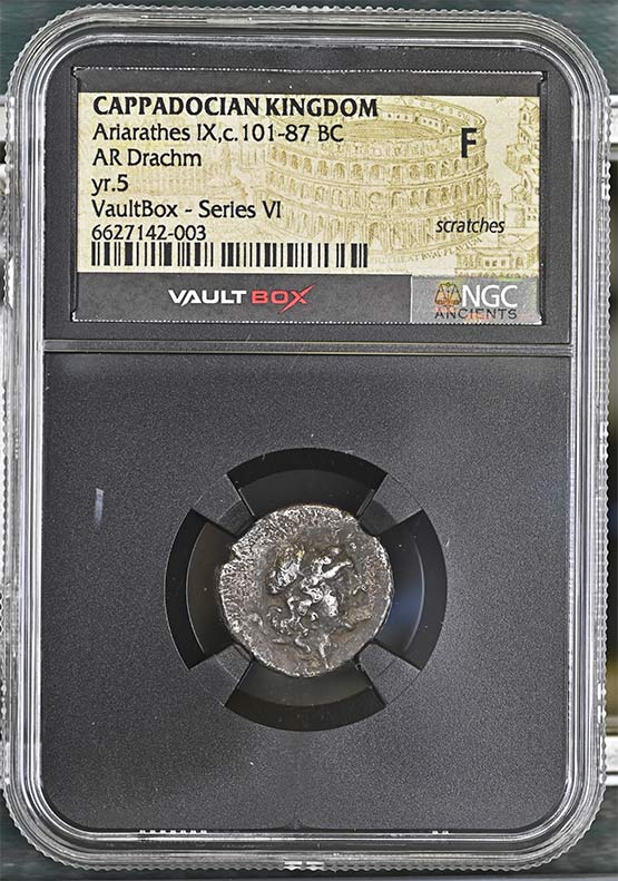 Greek Capadocian c.101-87 BC Ariarathes IX Silver Drachm NGC Fine - Series VI Front