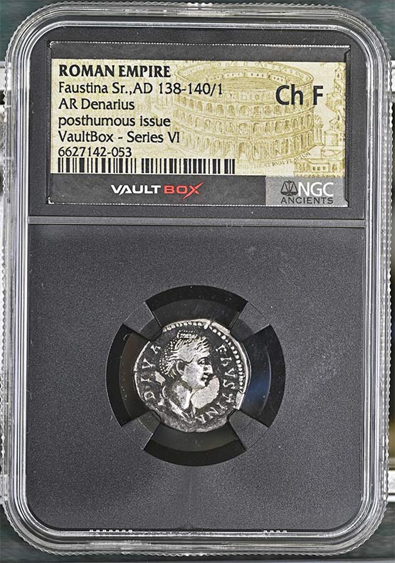 Roman Empire AD 138-140/1 Faustina Sr. Silver Denarius NGC Ch Fine - Series VI Front