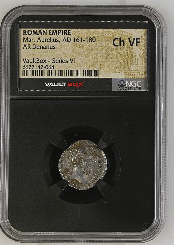Roman Empire AD 161-180 Marcus Aurelius Silver Denarius NGC Ch VF - Series VI Front