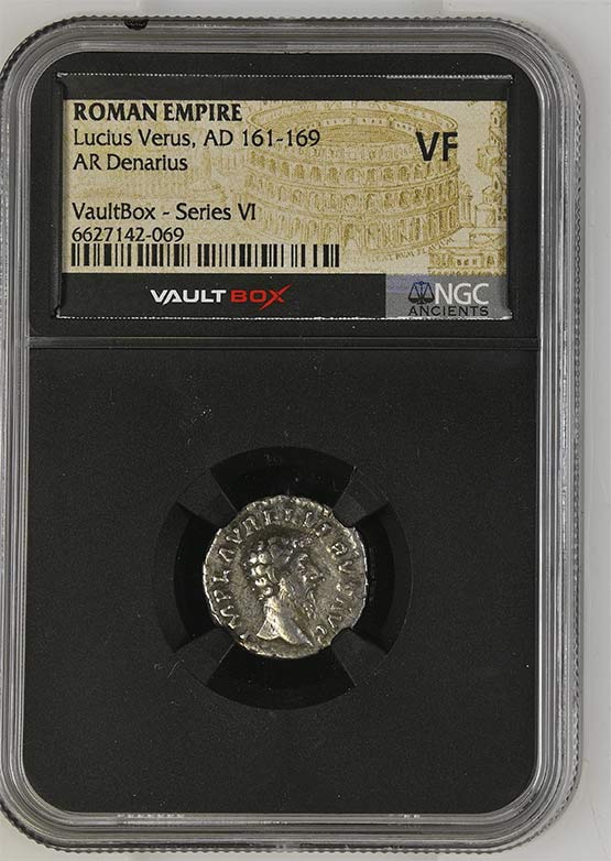 Roman Empire AD 161-169 Lucius Verus Silver Denarius NGC VF - Series VI Front