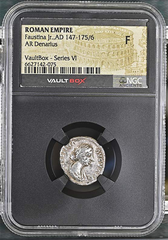 Roman Empire AD 147-175/6 Faustina JR Silver Denarius NGC Fine - Series VI Front