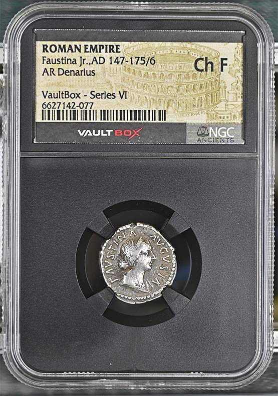 Roman Empire AD 147-175/6 Faustina JR Silver Denarius NGC Ch Fine - Series VI Front