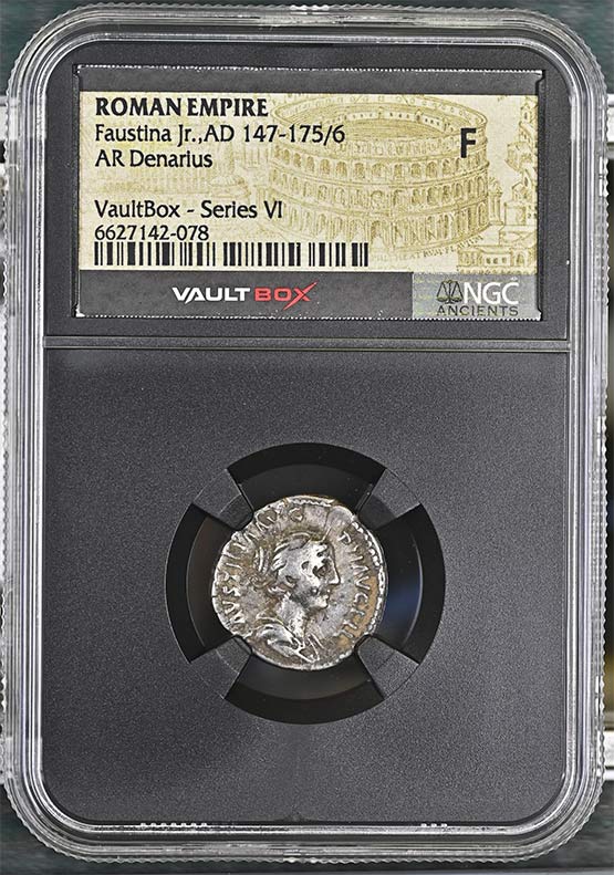 Roman Empire AD 147-175/6 Faustina JR Silver Denarius NGC Fine - Series VI Front