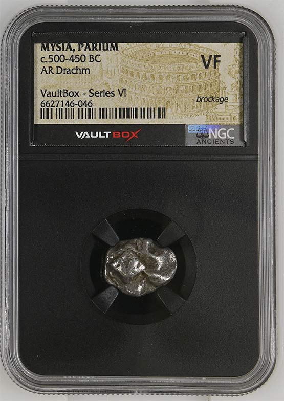 Greek c.500-450 BC Mysia (Gorgon) Silver Drachm NGC VF Brockage - Series VI Front