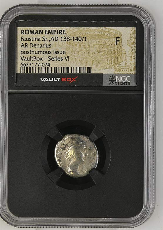 Roman Empire AD 138-140/1 Faustina Sr Denarius NGC Fine - Series VI Front
