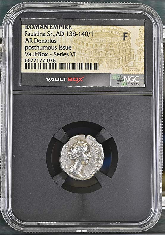 Roman Empire AD 138-140/1 Faustina Sr Denarius NGC Fine - Series VI Front