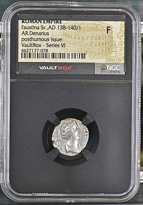 Roman Empire AD 138-140/1 Faustina Sr Denarius NGC Fine - Series VI Front