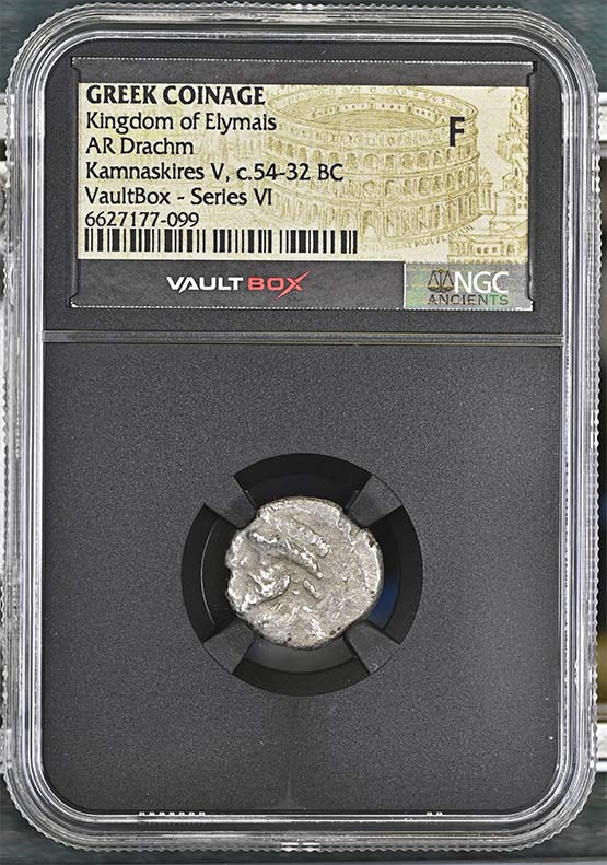Greek Kingdom of Elymais c.54-32 BC Kamnaskires V Silver Drachm NGC Fine - Series VI Front