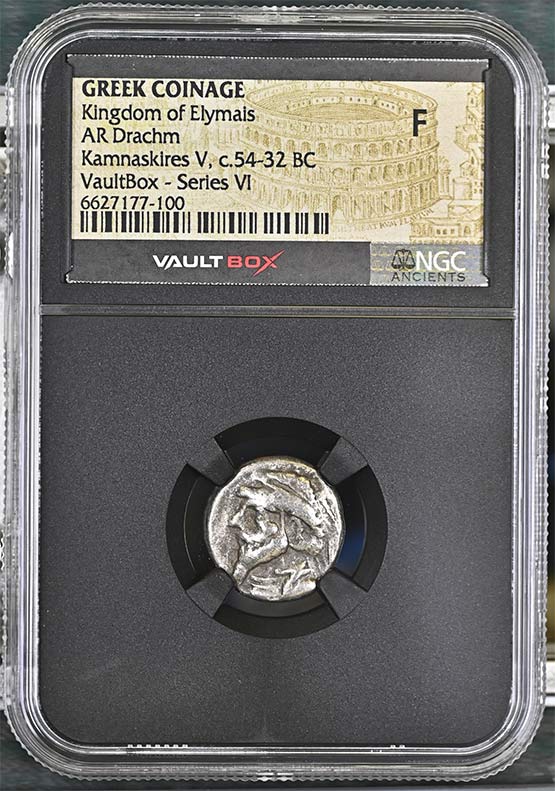 Greek Kingdom of Elymais c.54-32 BC Kamnaskires V Silver Drachm NGC Fine - Series VI Front