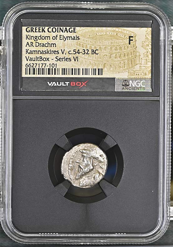Greek Kingdom of Elymais c.54-32 BC Kamnaskires V Silver Drachm NGC Fine - Series VI Front
