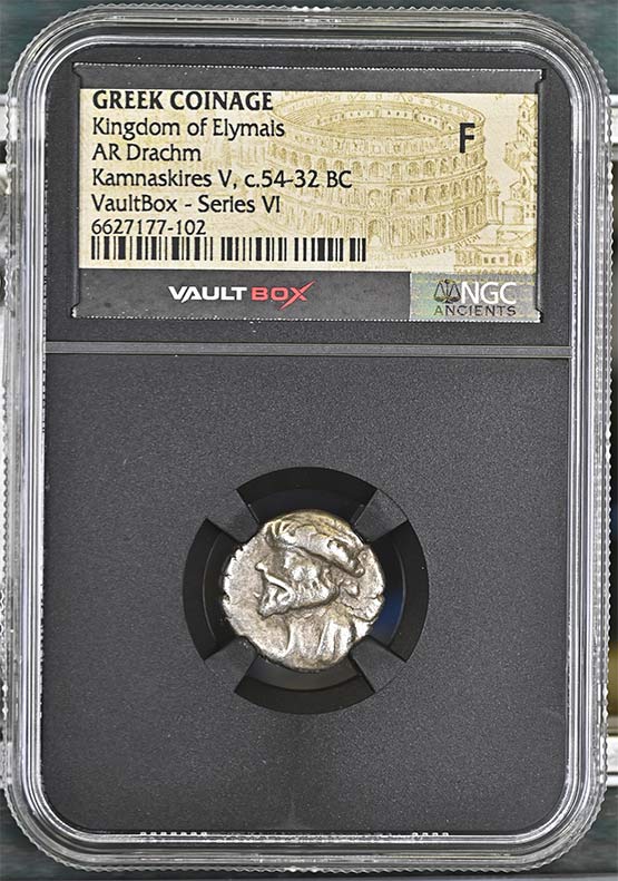 Greek Kingdom of Elymais c.54-32 BC Kamnaskires V Silver Drachm NGC Fine - Series VI Front