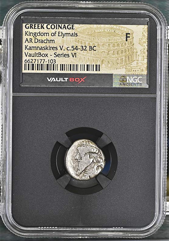 Greek Kingdom of Elymais c.54-32 BC Kamnaskires V Silver Drachm NGC Fine - Series VI Front