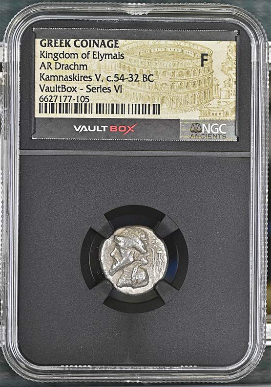 Greek Kingdom of Elymais c.54-32 BC Kamnaskires V Silver Drachm NGC Fine - Series VI Front
