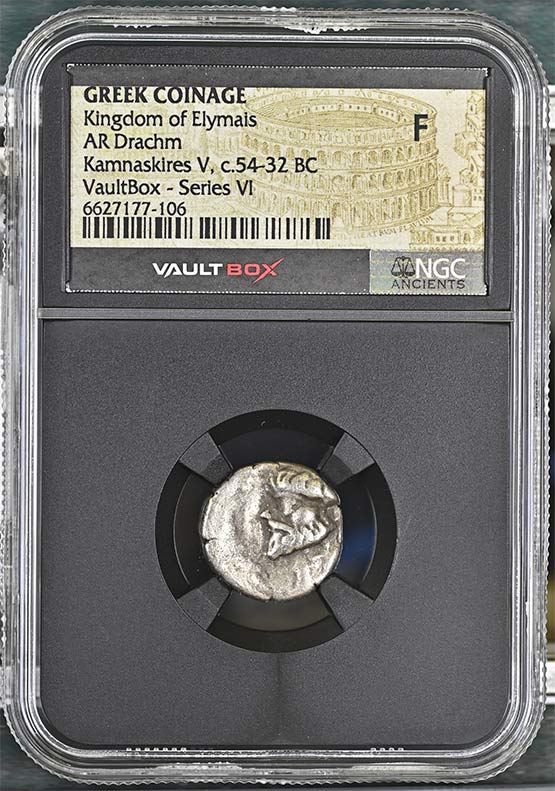 Greek Kingdom of Elymais c.54-32 BC Kamnaskires V Silver Drachm NGC Fine - Series VI Front