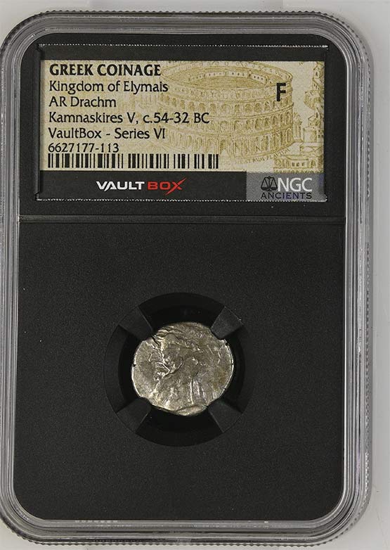 Greek Kingdom of Elymais c.54-32 BC Kamnaskires V Silver Drachm NGC Fine - Series VI Front