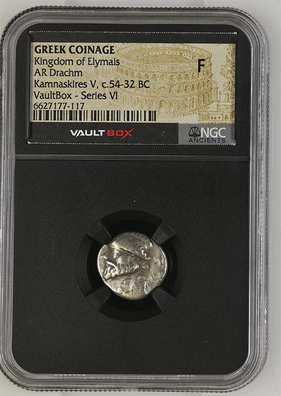 Greek Kingdom of Elymais c.54-32 BC Kamnaskires V Silver Drachm NGC Fine - Series VI Front