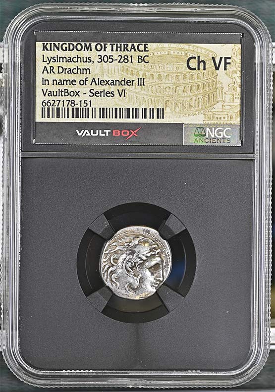 Greek 305-281 BC Lysamachus Silver Drachm NGC Ch VF - Series VI Front