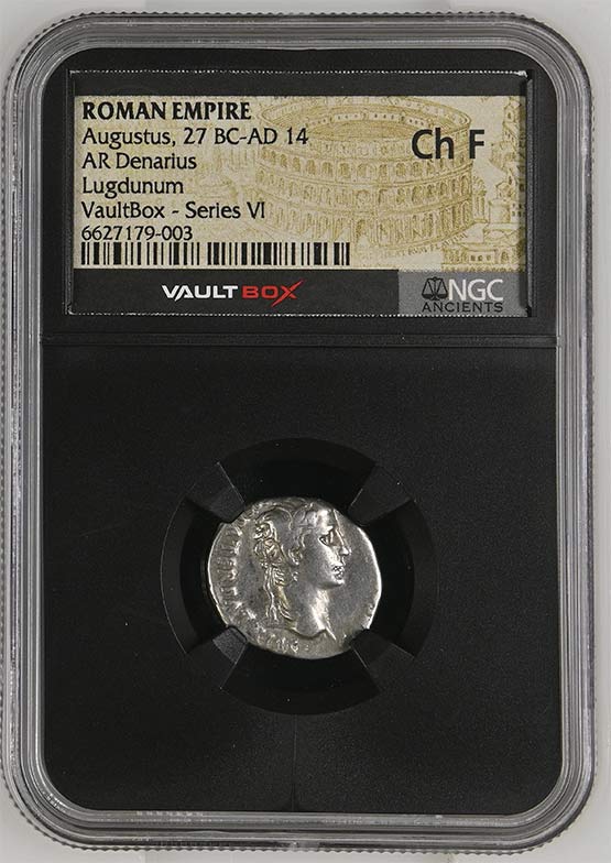 Roman Empire 27 BC-AD 14 Augustus Silver Denarius NGC Ch Fine - Series VI Front