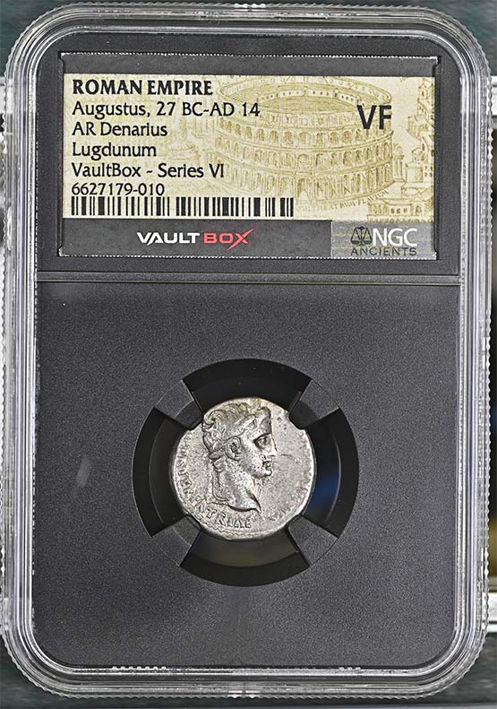 Roman Empire 27 BC-AD 14 Augustus Silver Denarius NGC VF - Series VI Front