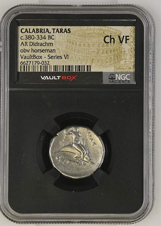 Greek c.380-334 BC Dolphin Silver Didrachm NGC Ch VF - Series VI Front