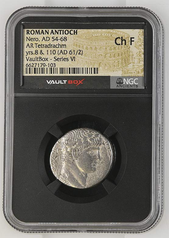 Roman Antioch AD 54-68 Nero Silver Tetradrachm NGC Ch Fine - Series VI Front