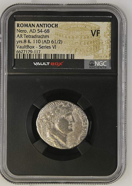 Roman Antioch AD 54-68 Nero Silver Tetradrachm NGC VF - Series VI Front