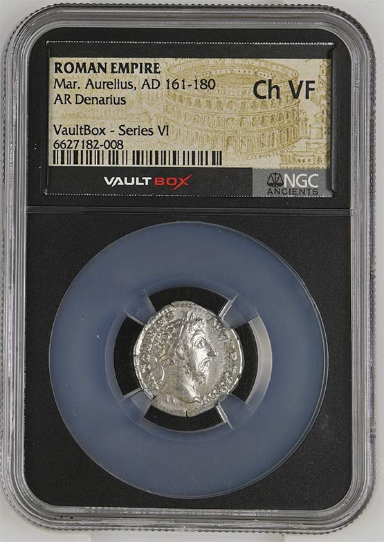 Roman Empire AD 161-180 Marcus Aurelius Silver Denarius NGC Ch VF - Series VI Front