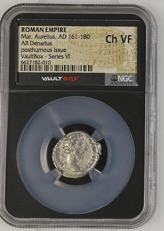 Roman Empire AD 161-180 Marcus Aurelius Silver Denarius NGC Ch VF - Series VI Front